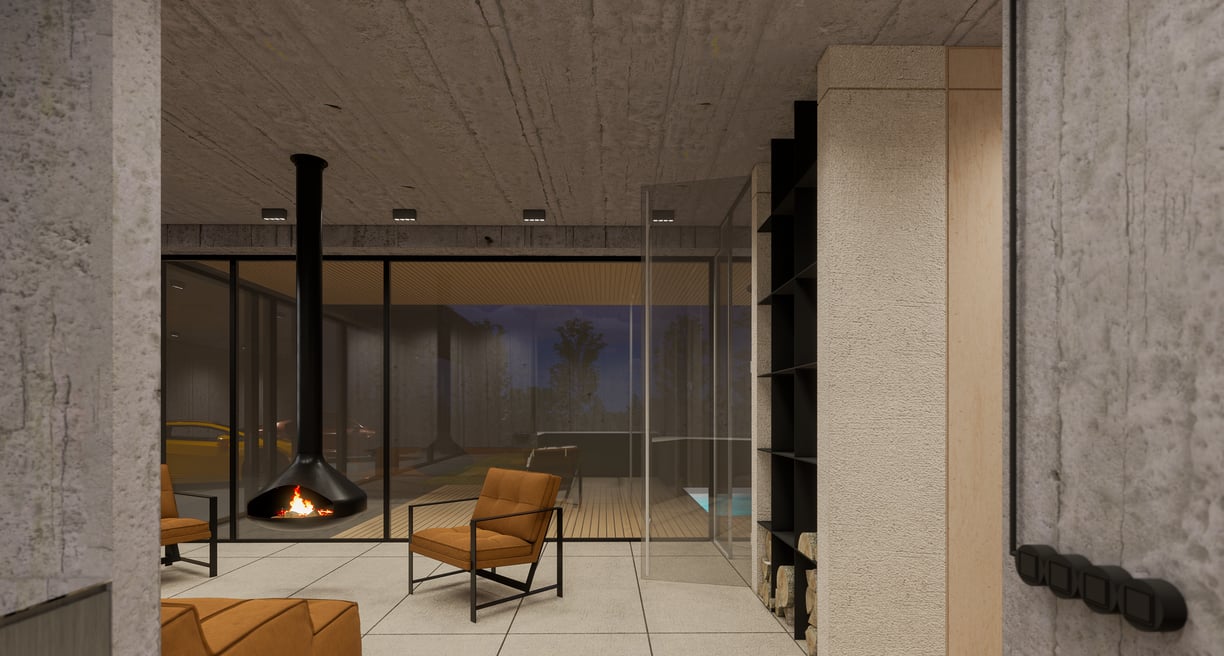 Modernus betono interjeras su elegantiškais itališkais baldais – minimalistinis ir prabangus dizaina