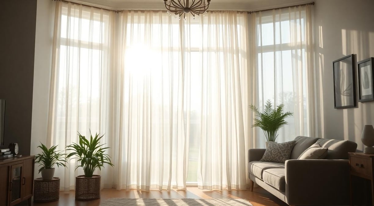inside of a home with natural light sheer curtians with sunlight flowing in