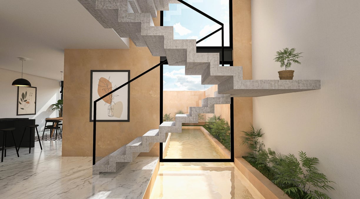 a staircase cased in a modern home