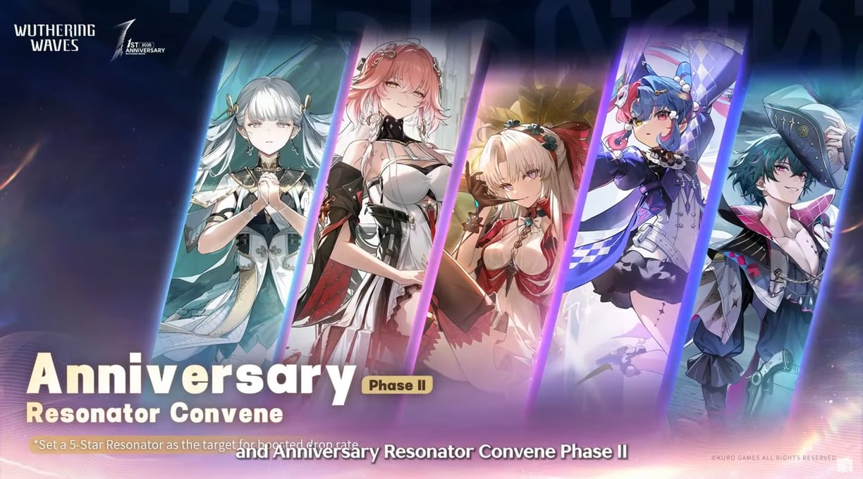 Wuthering Waves Anniversary Resonator Convene Phase II with featured 5-star characters