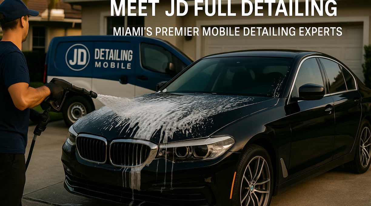 <img src="image.jpg" alt="Mobile car detailing service in Miami by JD Full Detailing, applying foam