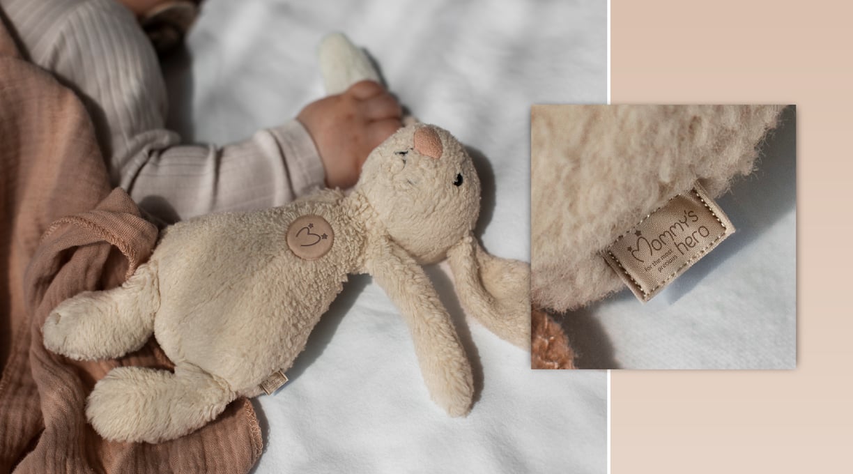 Cute and gentle Logo and Brand Identity for baby store Mommy's Hero, bunny baby's favorite toy