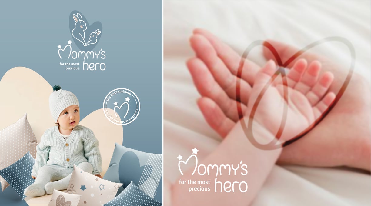 Cute and gentle Logo and Brand Identity for baby store Mommy's Hero, hand in hand