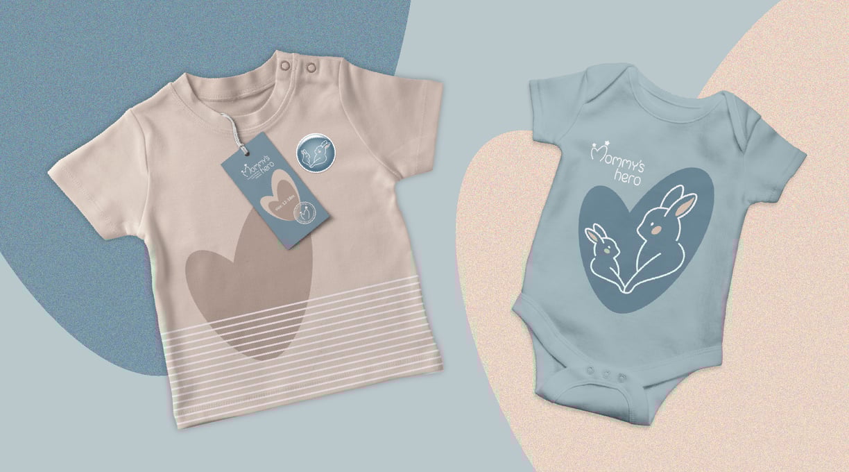 Cute and gentle Logo and Brand Identity for baby store Mommy's Hero, t-shirt and jumpsuit