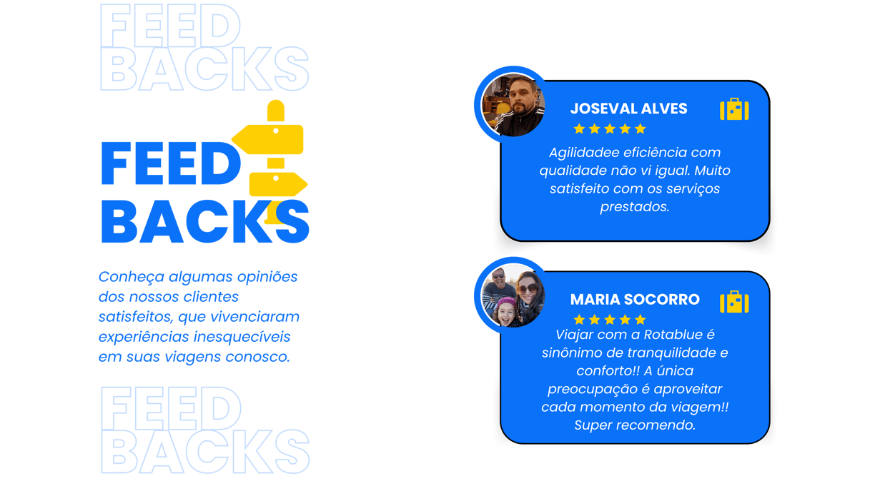 depoimentos de clientes satisfeitos com o serviço prestado pela rotablue
