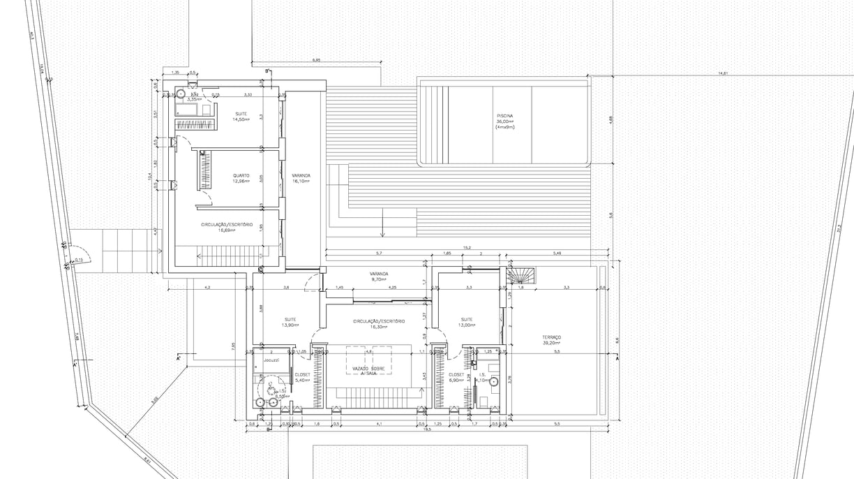 Moradia em Vila Alegre. Projeto de Arquitetura. Planta do Piso 1.