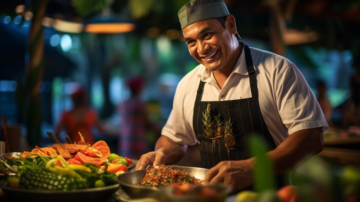 a man in a chef's apron and hat