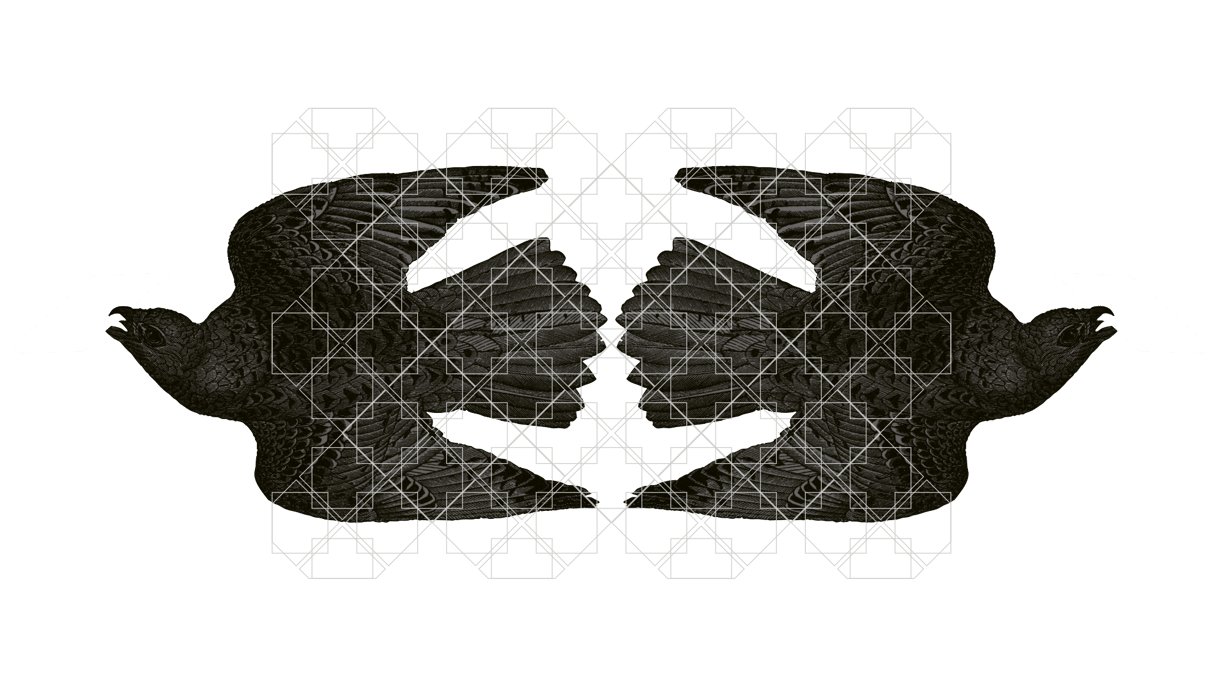 Elegantes grafisches Ornament mit fliegenden Vögeln als Symbol für Trauerkommunikation