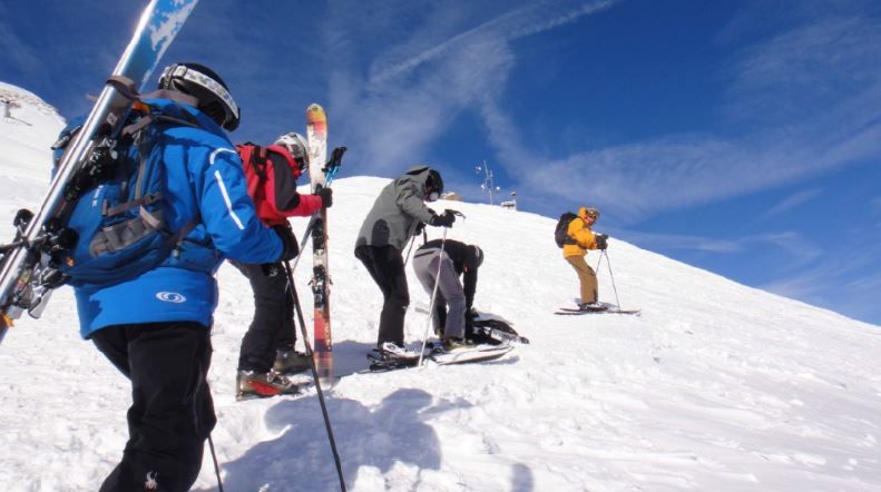 The ski group have a brisk walk up to the top of the Chardonnet ridge