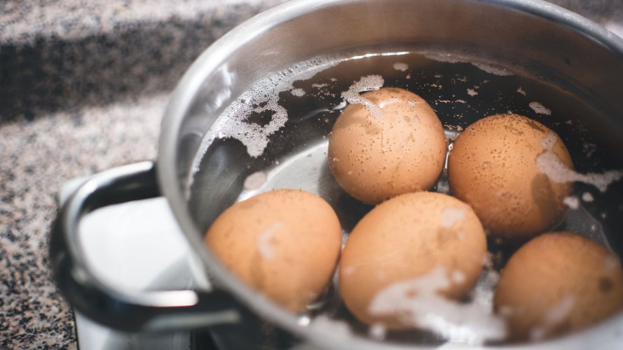 eggs boiling in a pot