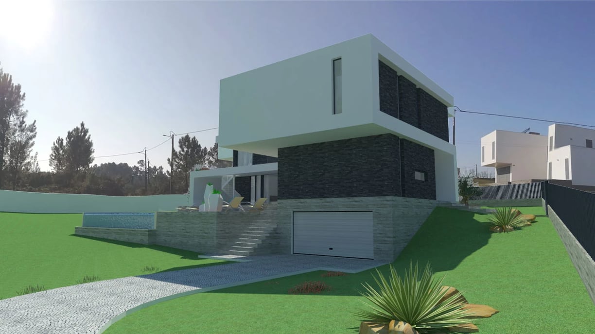 Moradia em Vila Alegre. Imagem tridimensional da Arquitetura.