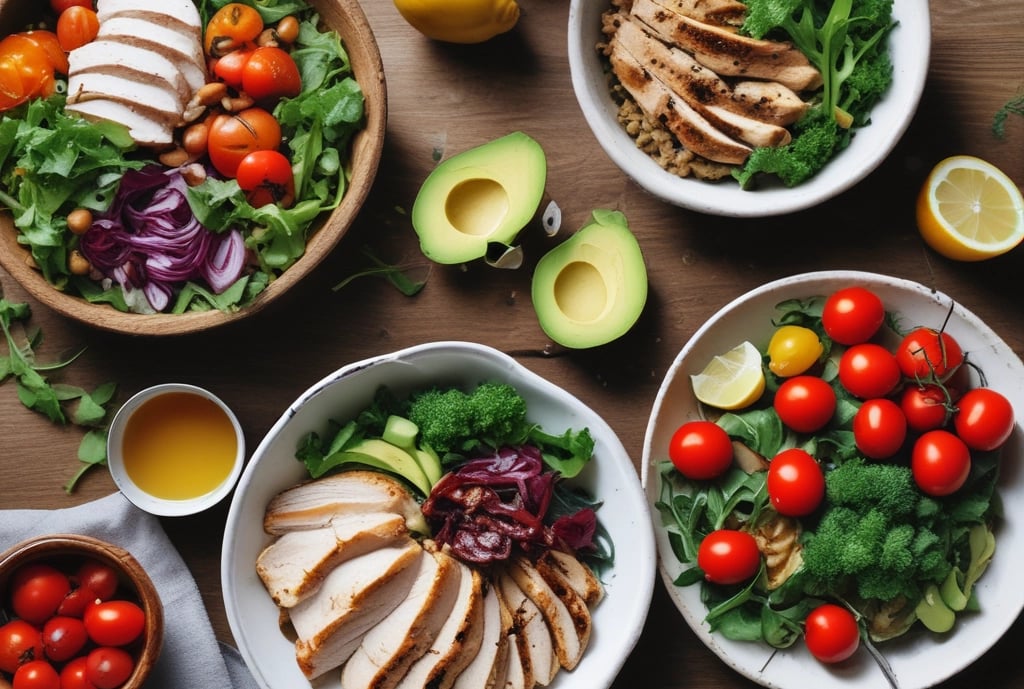 Rows of black meal prep containers are filled with cooked sweet potatoes and slices of turkey, arranged neatly. The containers are placed on a large surface in what appears to be a commercial kitchen setting.