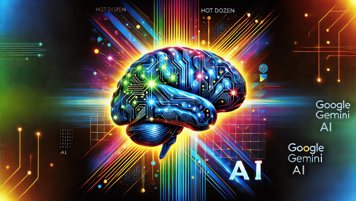 A vibrant and futuristic image of a glowing digital brain, symbolizing the cutting-edge AI technology of Google Gemini.