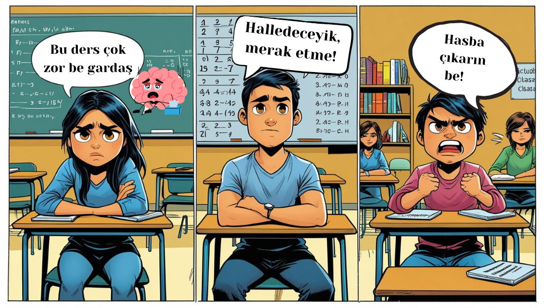 Comic of student saying ‘This class is difficult’ during Turkish lesson