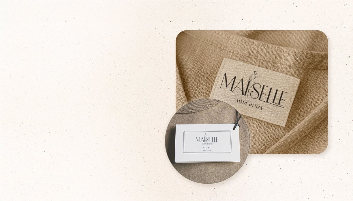 Branded woven label and hangtag design for apparel. By UrBrand Studio.