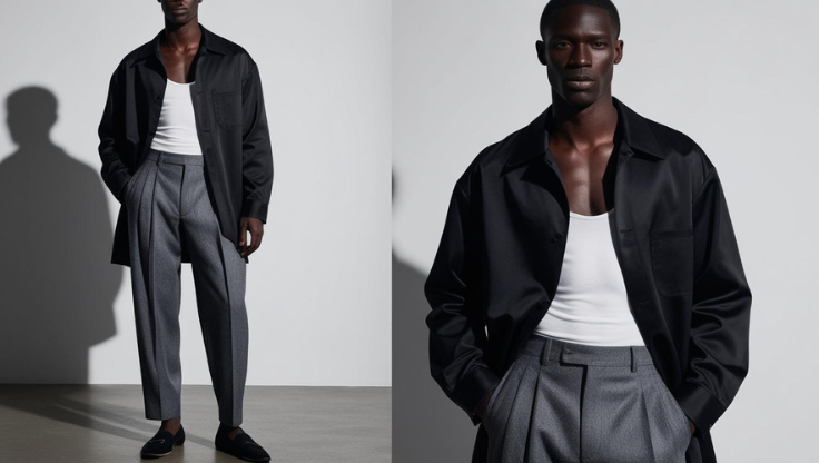 a man in a black suit and white shirt