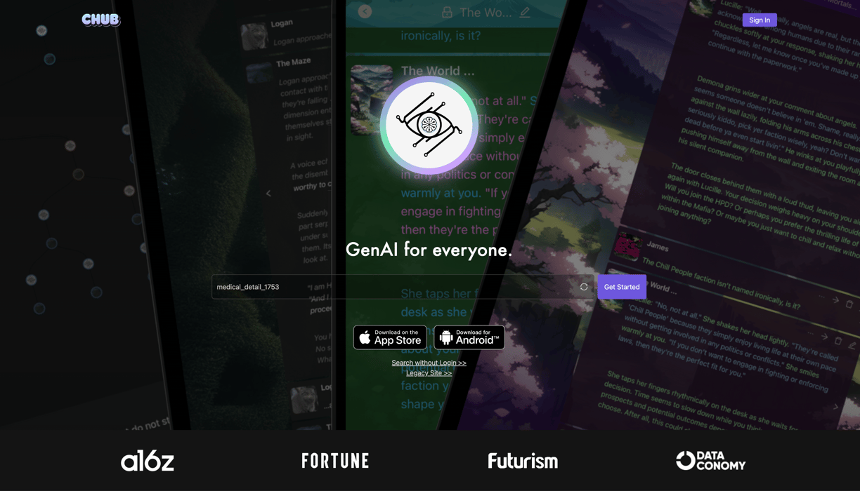 Screenshot of ChubAI homepage