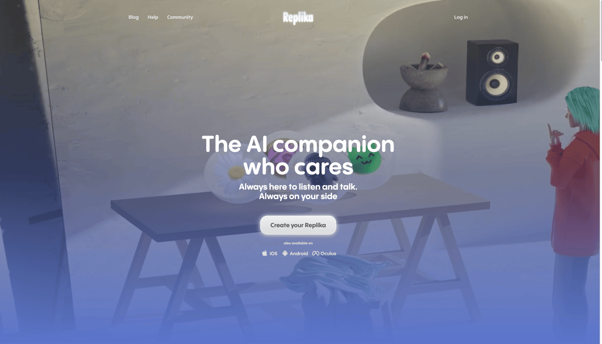 Screenshot of Replica homepage