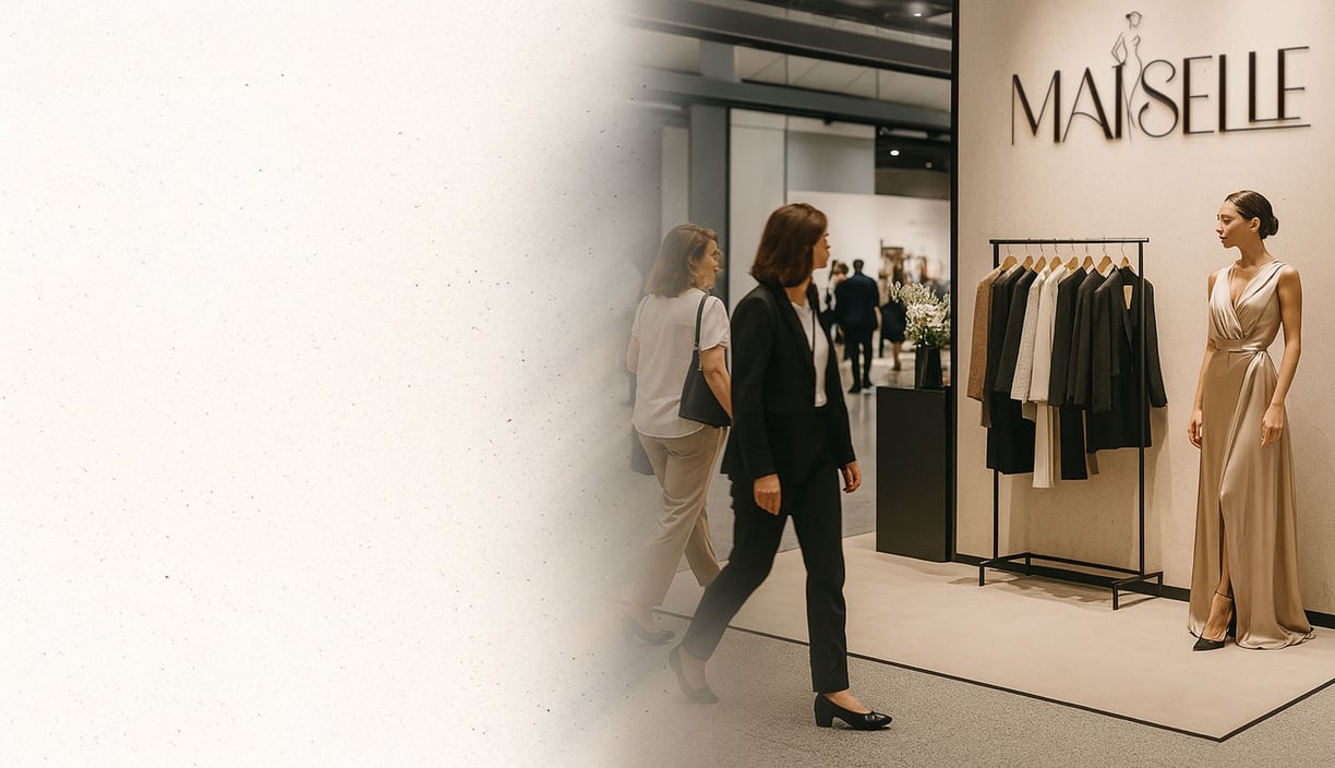 Showroom branding for a fashion label with signage and display. By UrBrand Studio.