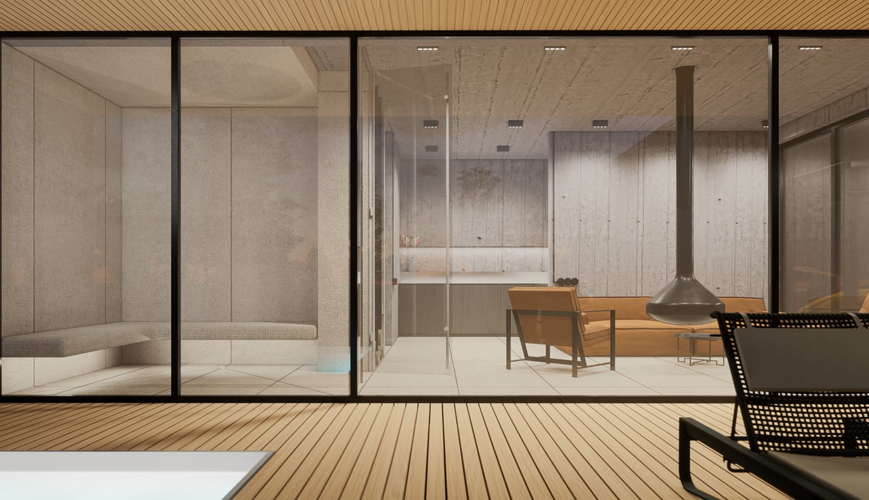 modernus interjeras su betono apdaila