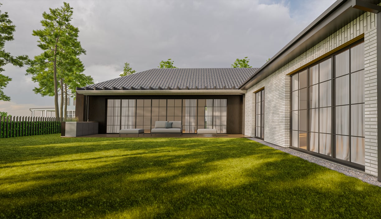 Klasikinis, bet šiuolaikiškas gyvenamasis namas su erdvia terasa