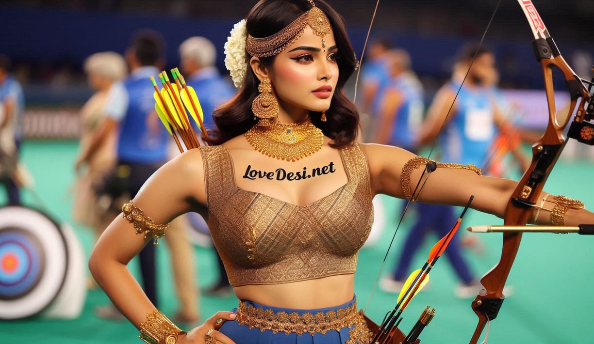 a woman in a costume with a bow and arrow