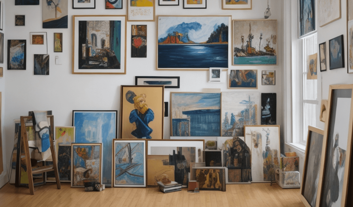 Galeria de Arte com Obras Coloridas em Exibição