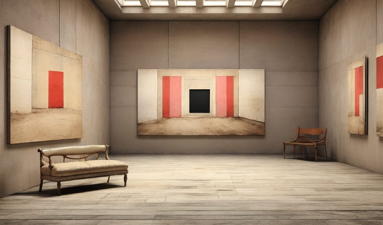Obras de Arte emolduradas em uma Sala de Exposição