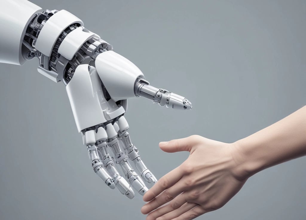 a robot hand and a human shaking hands