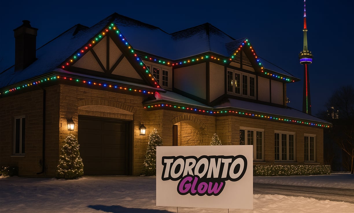 Celebright permanent Christmas lights installed by Toronto Glow on a GTA home at night