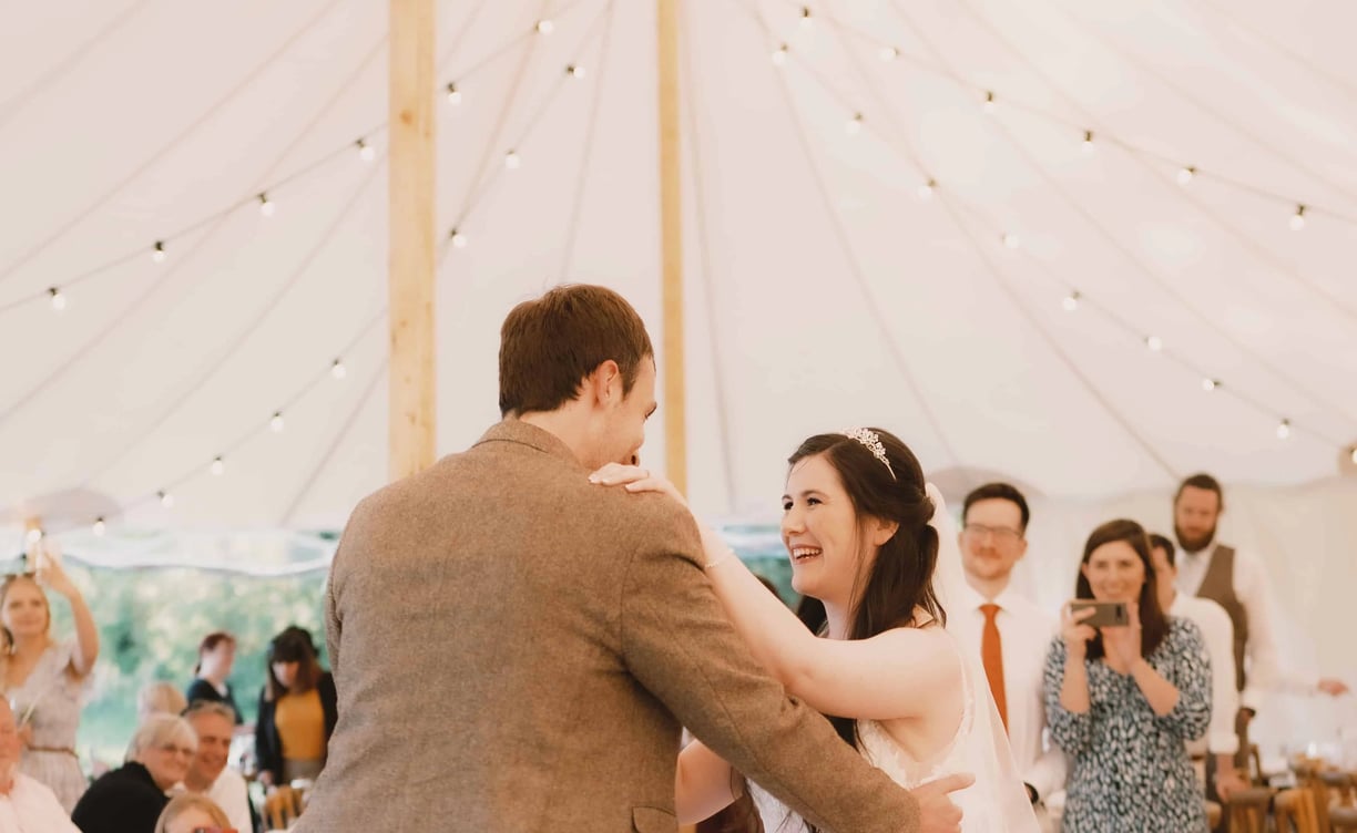 Wedding guests photographing bride and groom during their first dance