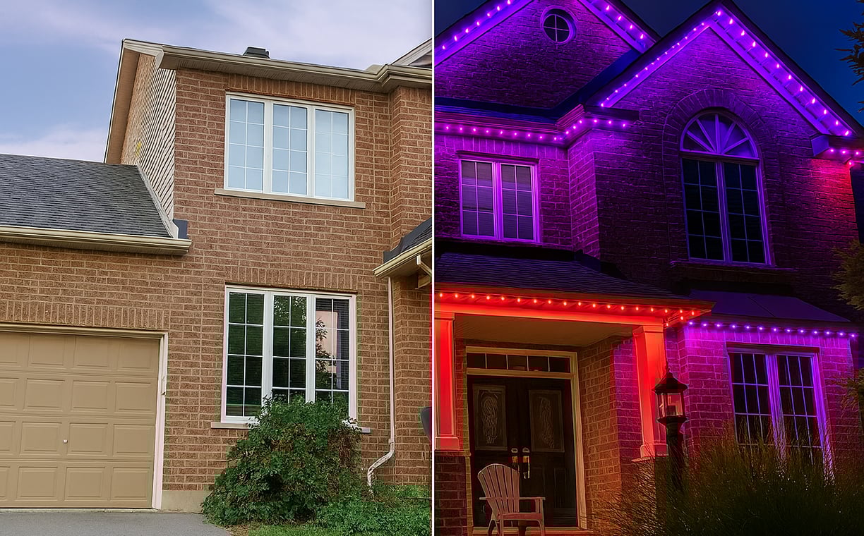 Celebright permanent Christmas lights by Toronto Glow — invisible by day, stunning at night