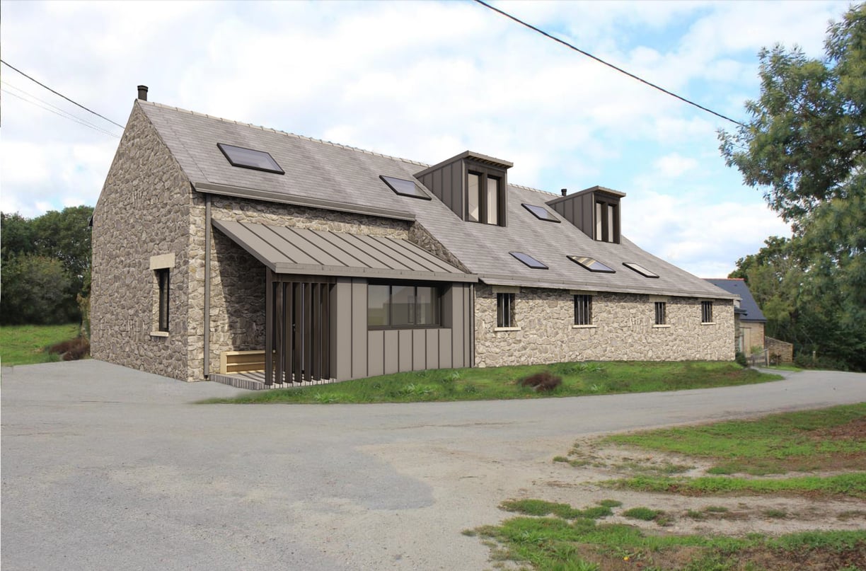 Façade est avec extension au niveau de l'entrée