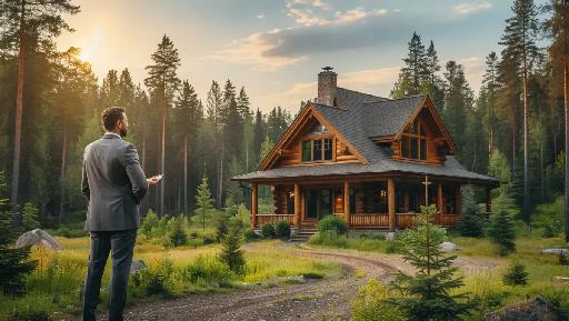 real estate broker looking at home for real estate inside out