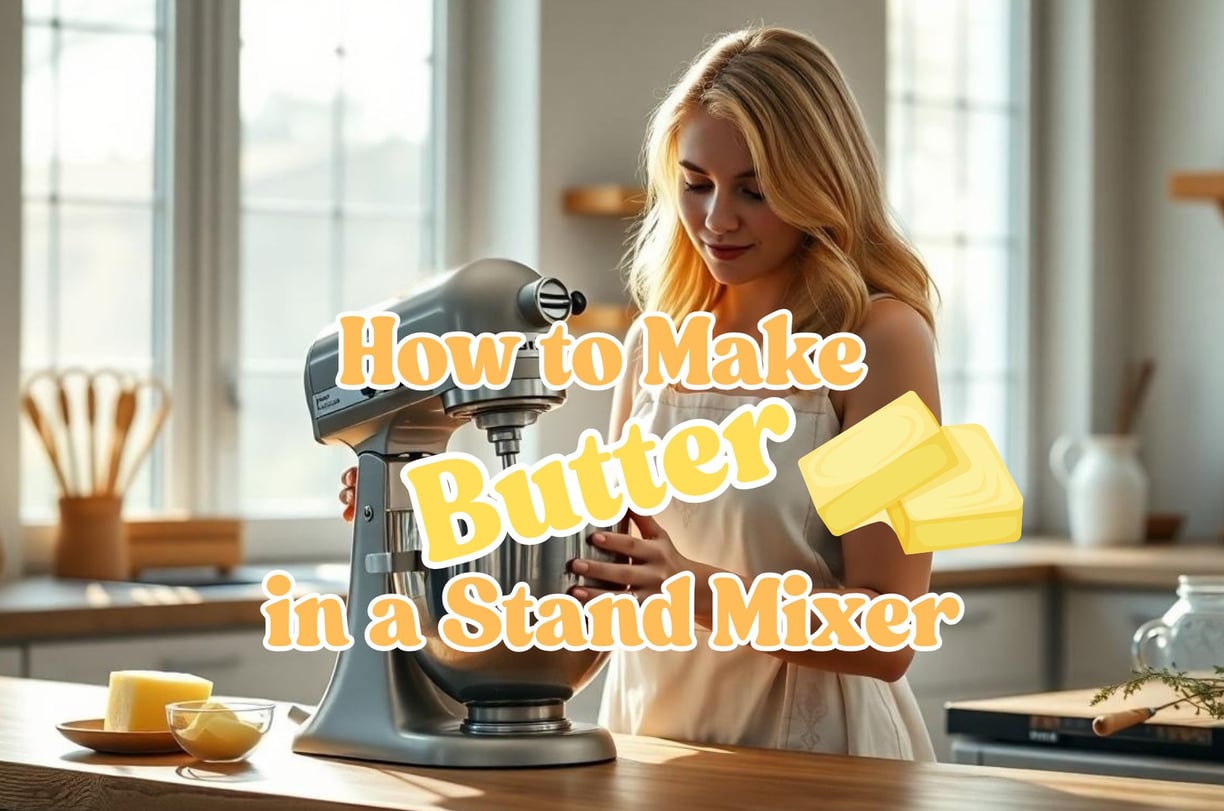 Woman making Butter with a stand mixer