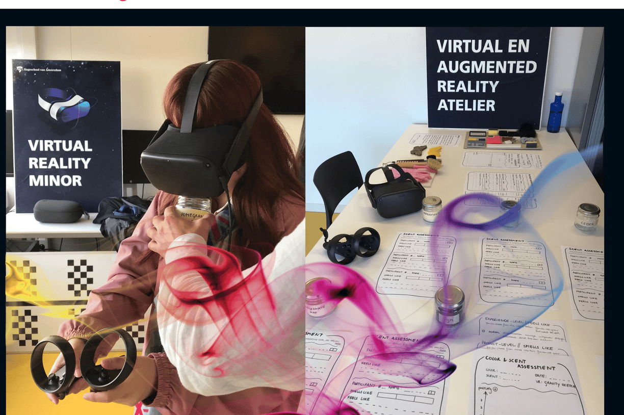 A woman in a virtual reality headset exploring smell for the experience.