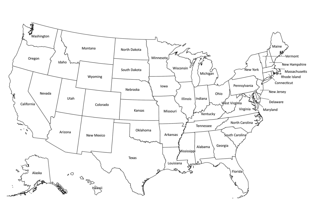 a map of the united states of america with the states labeled in the states