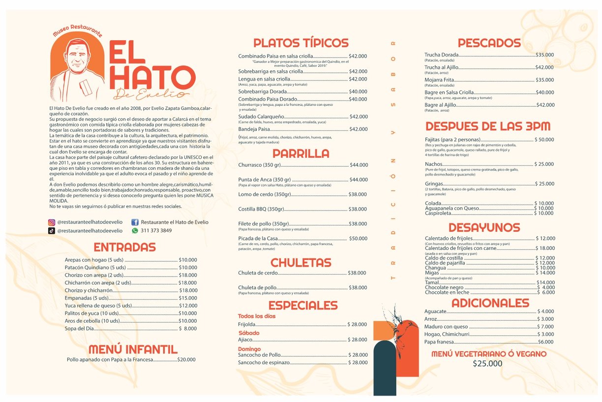 Menú Restaurante El Hato de Evelio