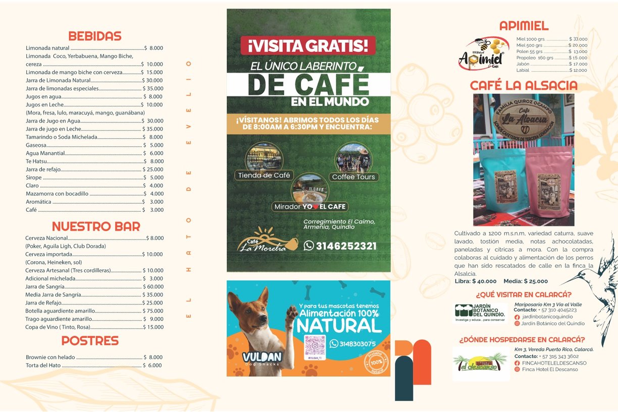 Menú Restaurante El Hato de Evelio Calarcá Quindío