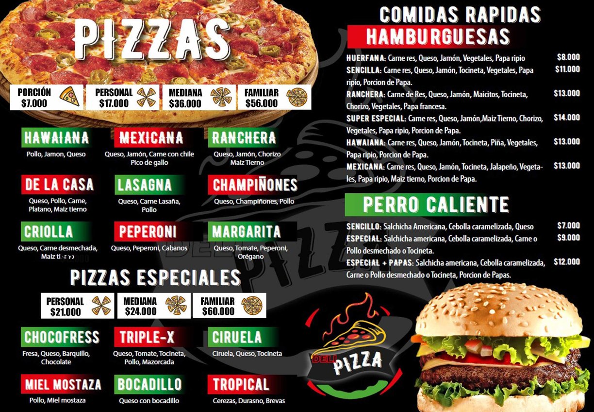 Menú Pizzas en Delipizzas Cajamarca