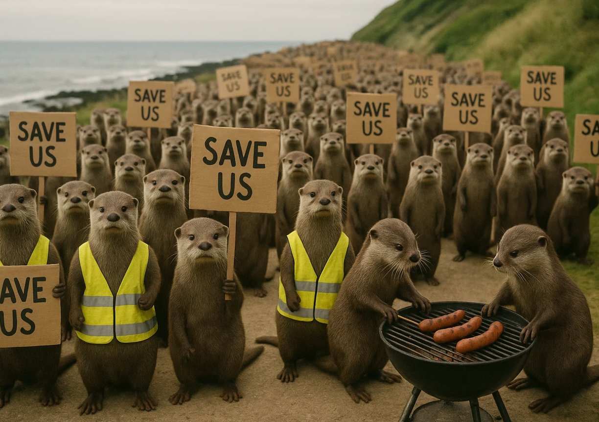 Des loutres manifestent pour défendre leur environnement lors de la journée mondiale de la loutre.