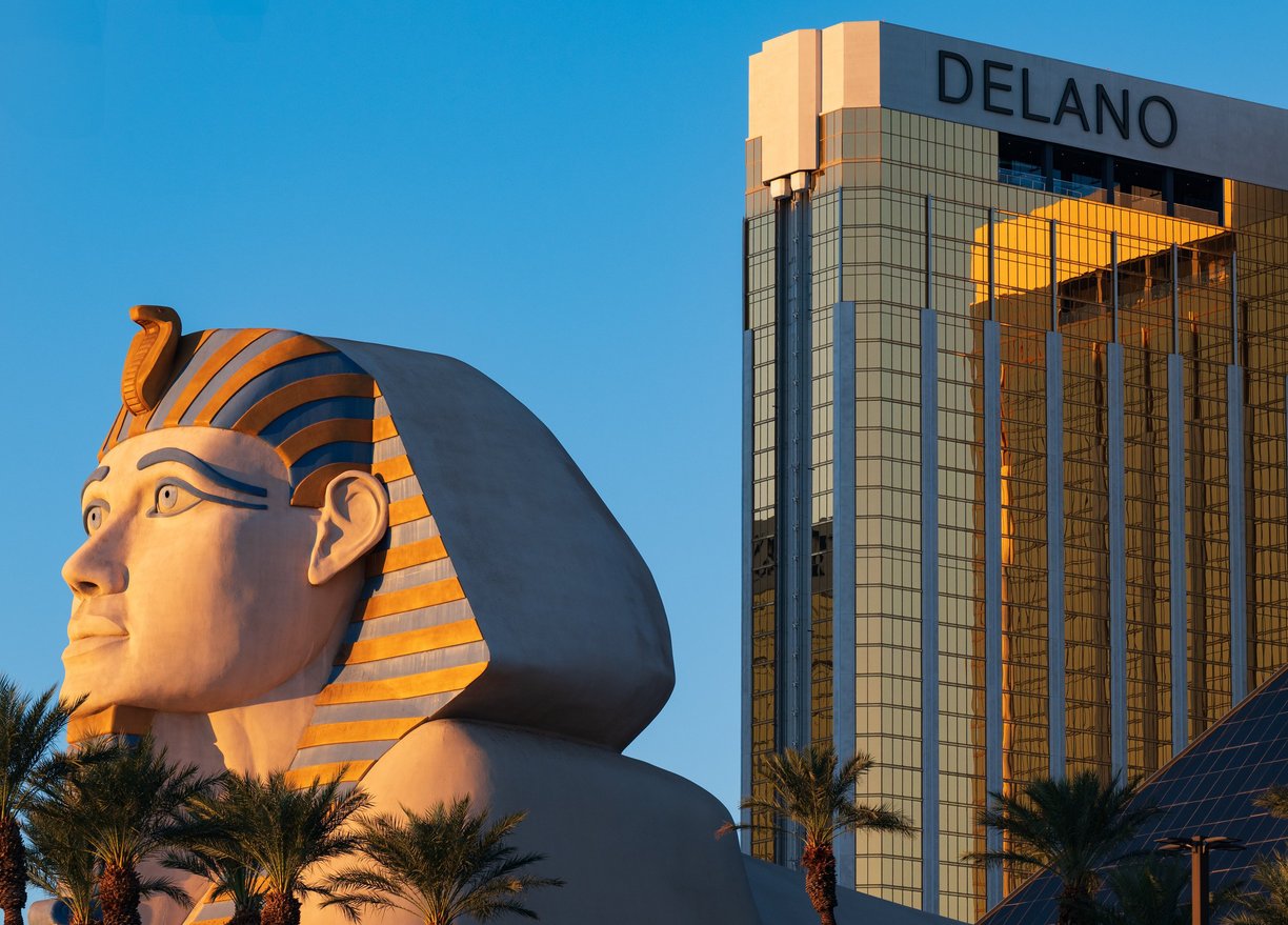 a large statue of a sphinx statue at the luxor las vegas in front of the Delano hotel