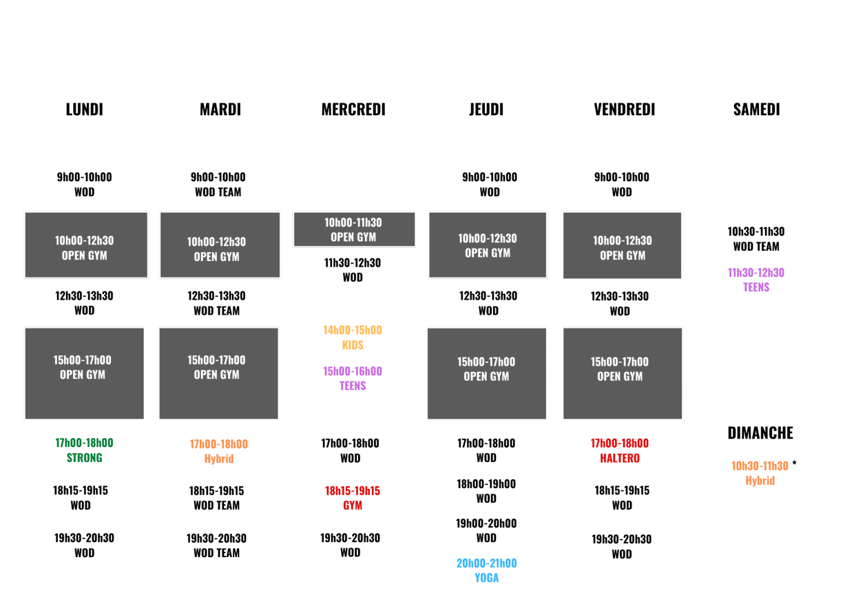 Planning crossfit provins les remparts coaching sport remise en forme perte de poids