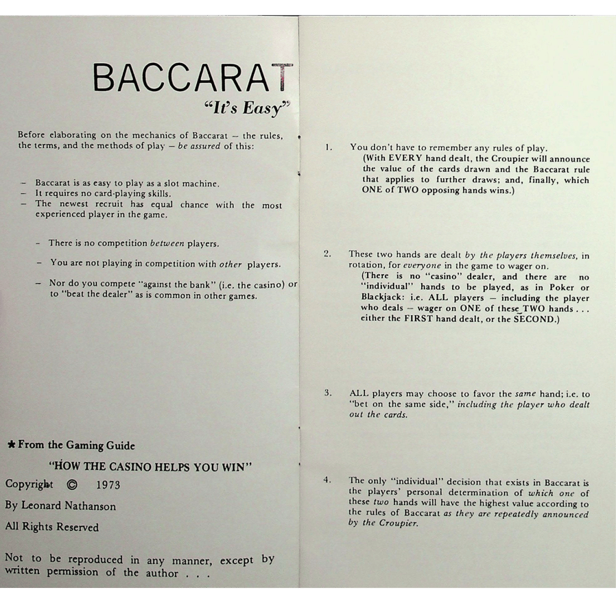 Sahara gaming guide Baccarat