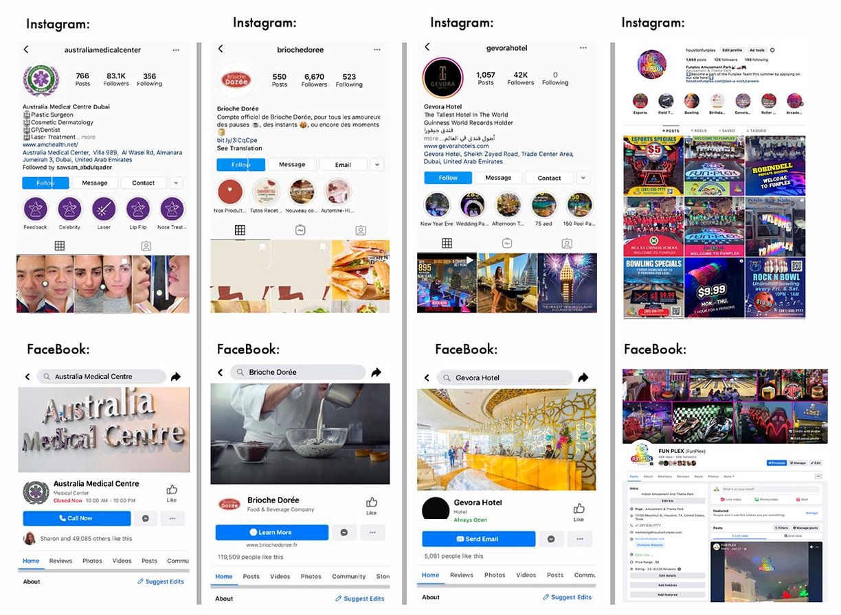 social media pages