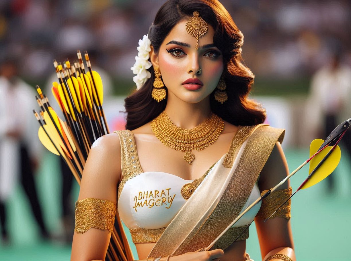 a woman in a costume with arrows and arrows