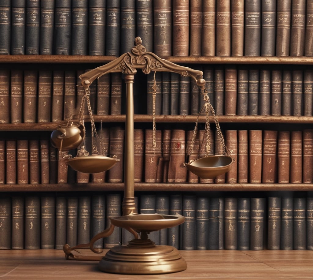 A courtroom with rich wooden paneling and a red curtain behind the judge's bench. The room features a central podium with a computer monitor, pale green carpet, and framed artwork on the wall. It is illuminated by overhead lighting, creating a formal and orderly atmosphere.