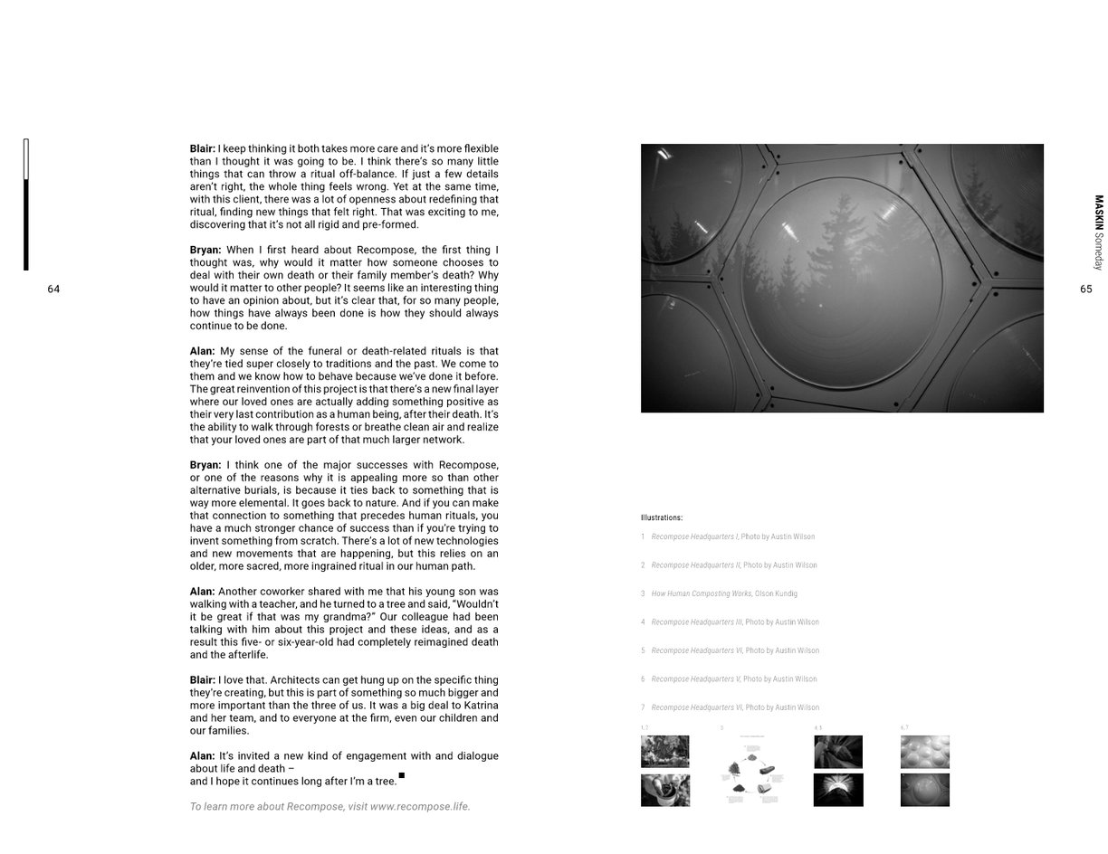 A magazine spread with a photo of a hexagonal machine