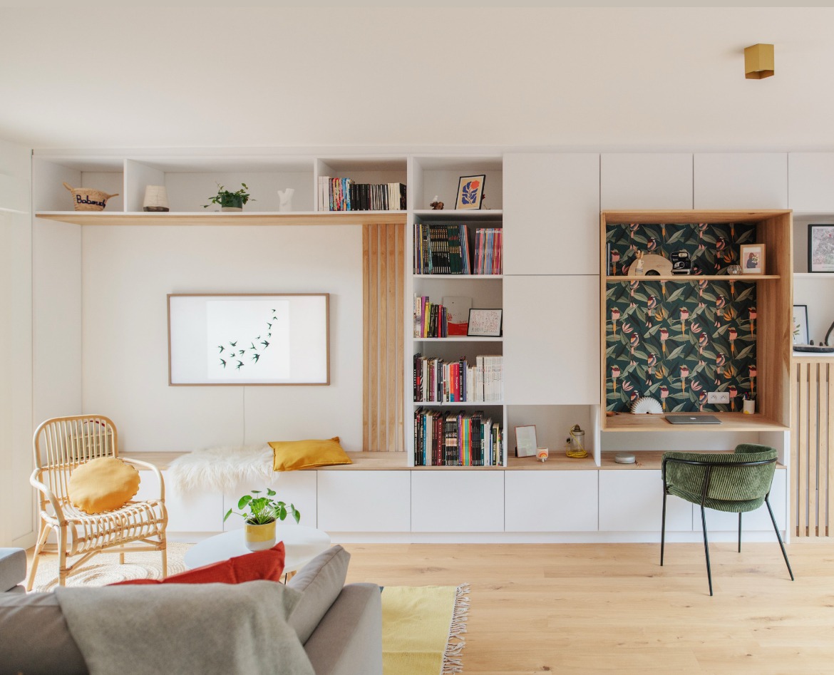 Photo d'un salon et bureau moderne et rénové