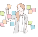 An illustration of a woman putting up sticky notes.